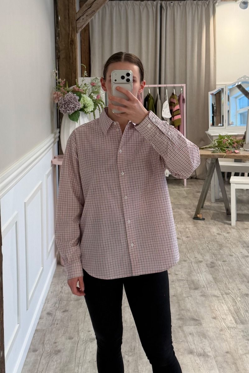 Mads Nørgaard - Skjorte - Ander Cotton Crelly Shirt - Check/Carmine Rose