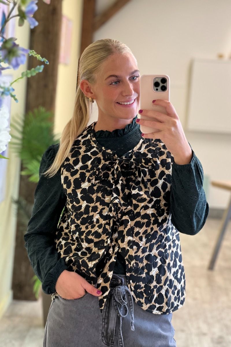 JDY - Vest - Jdyzuma S/L Quilted Tie Vest - Black/Brown Leo