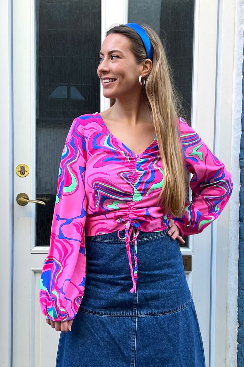 Pieces - Bluse - PC Nyvi LS V-Neck String Top - Pink Yarrow