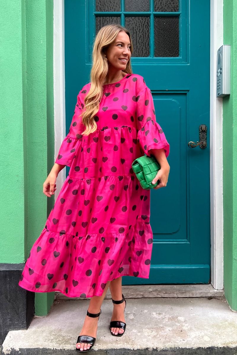Y.A.S - Kjole - YAS Polkalove 3/4 Midi Dress - Show Fuchsia Purple