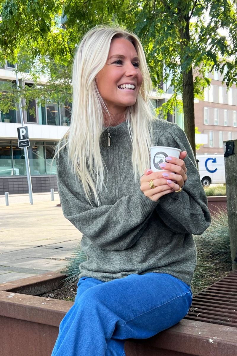 JDY - Strik - Elanor Mia L/S Zip - Kalamata Melange 