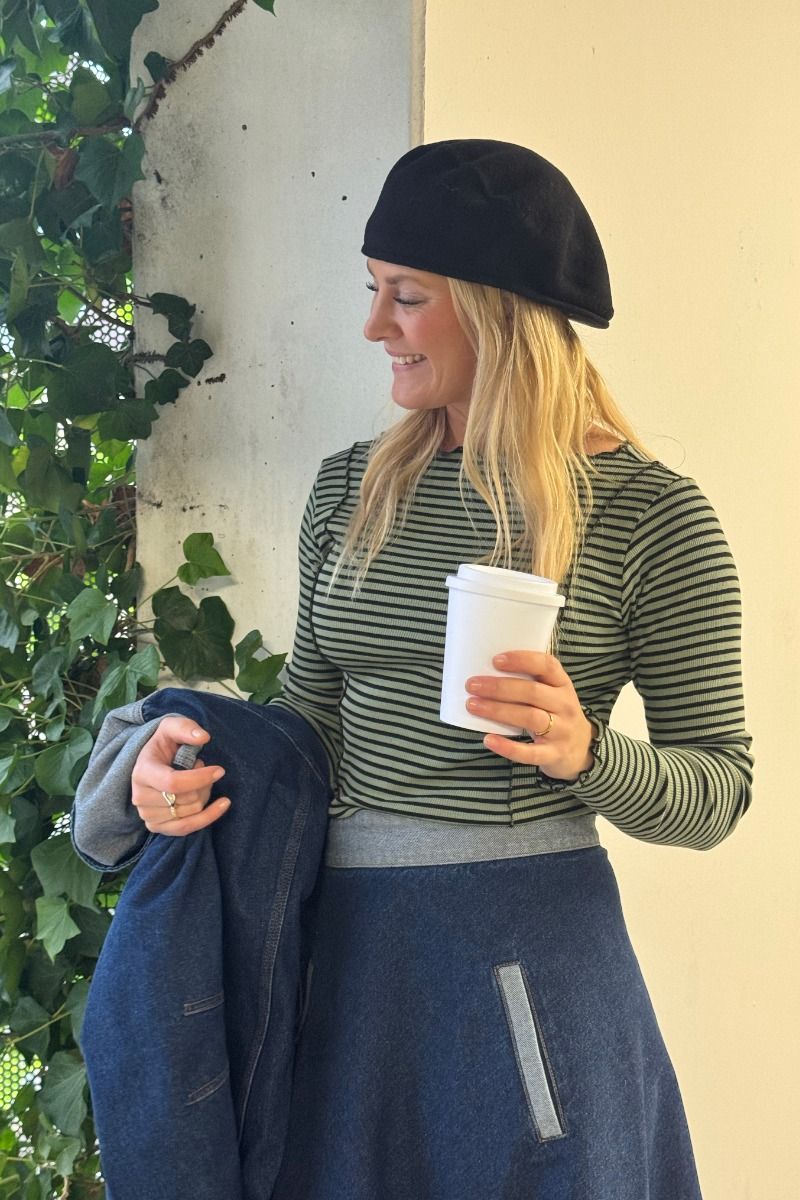 Mads Nørgaard - Bluse - 2X2 Cotton Stripe Siri Top - Sea Spray/Black