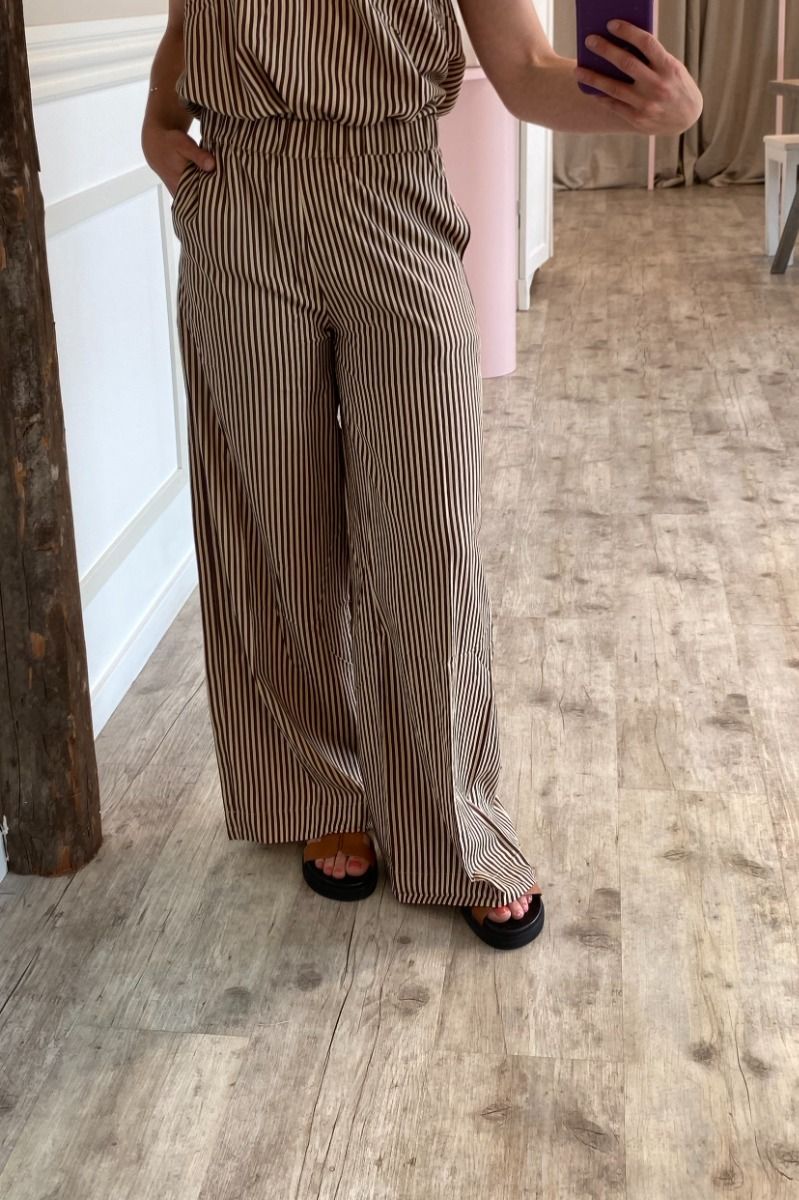 Continue - Bukser - Noah Stripe Pants - Brown Small Stripe