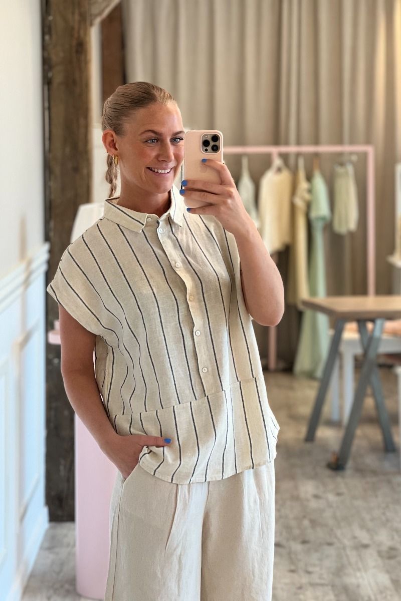 Ichi - Skjorte - IH Linno SH3 - Natural Ecru Stripe