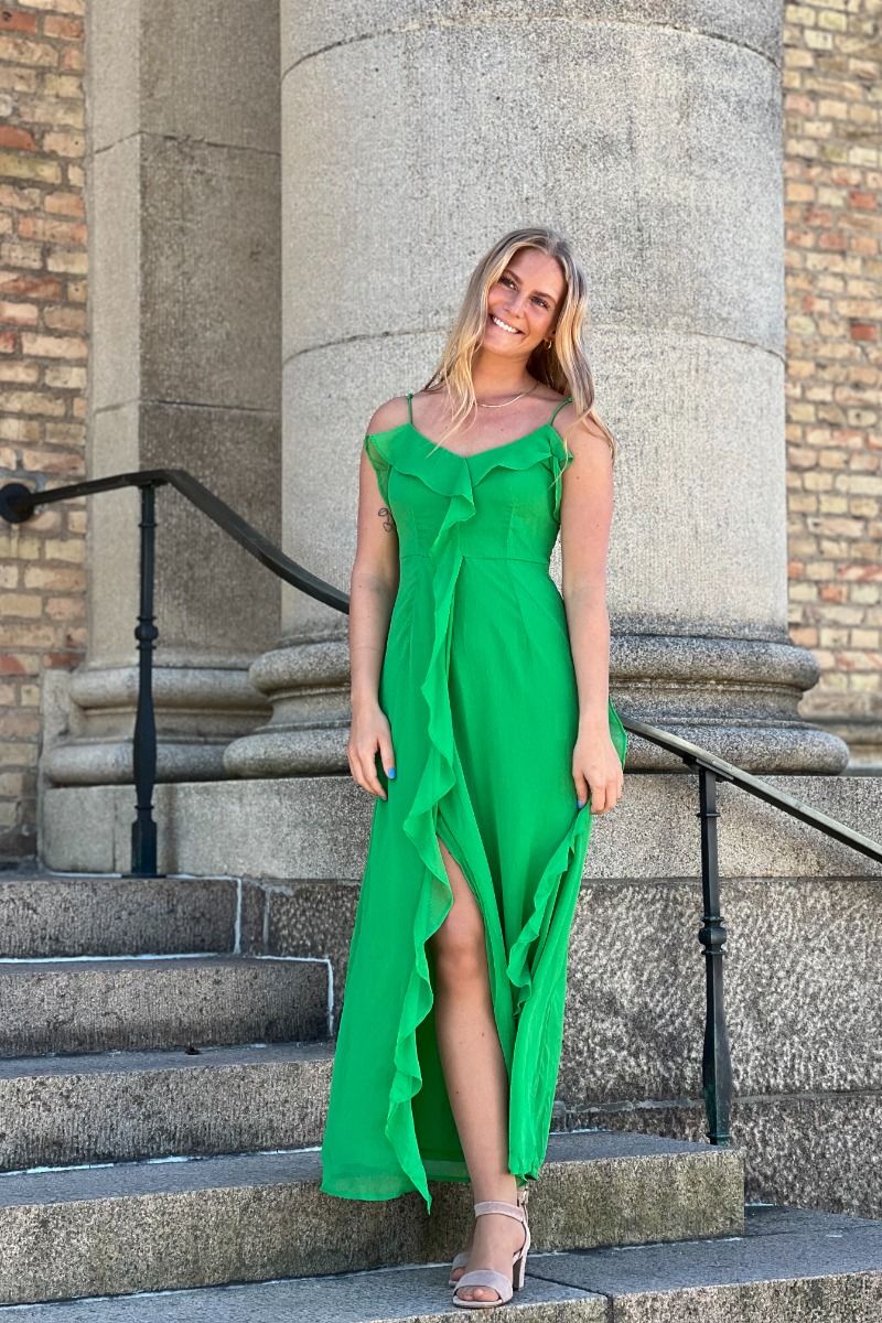 JDY - Kjole - Belle S/L Frill Maxi Dress - Medium Green