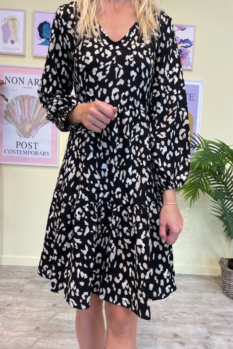 JDY - Kjole - Claude 7/8 - V-Neck Dress - JRS - Black/Leo