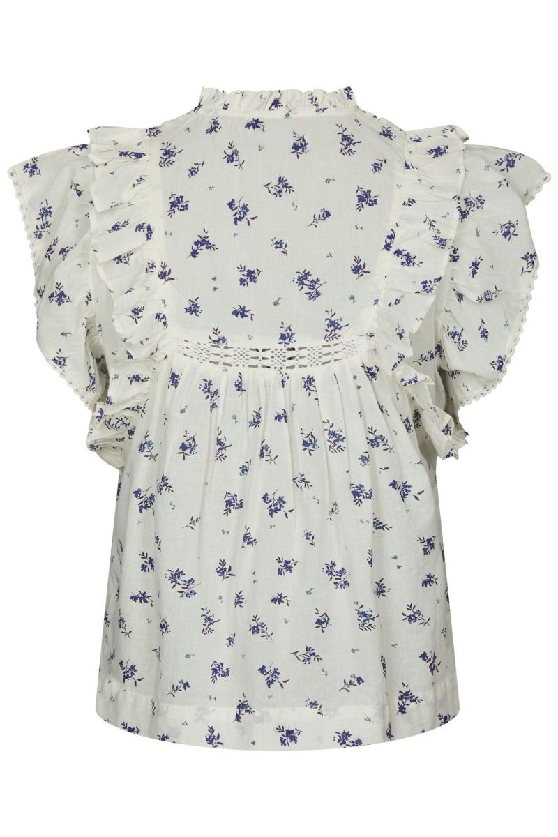 Neo Noir - Top - Jayla Small Blossom Top - White Blue (Levering midt april)