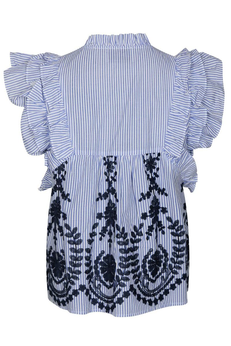 Neo Noir - Top - Jayla Stripe Embroidery Top - Blue