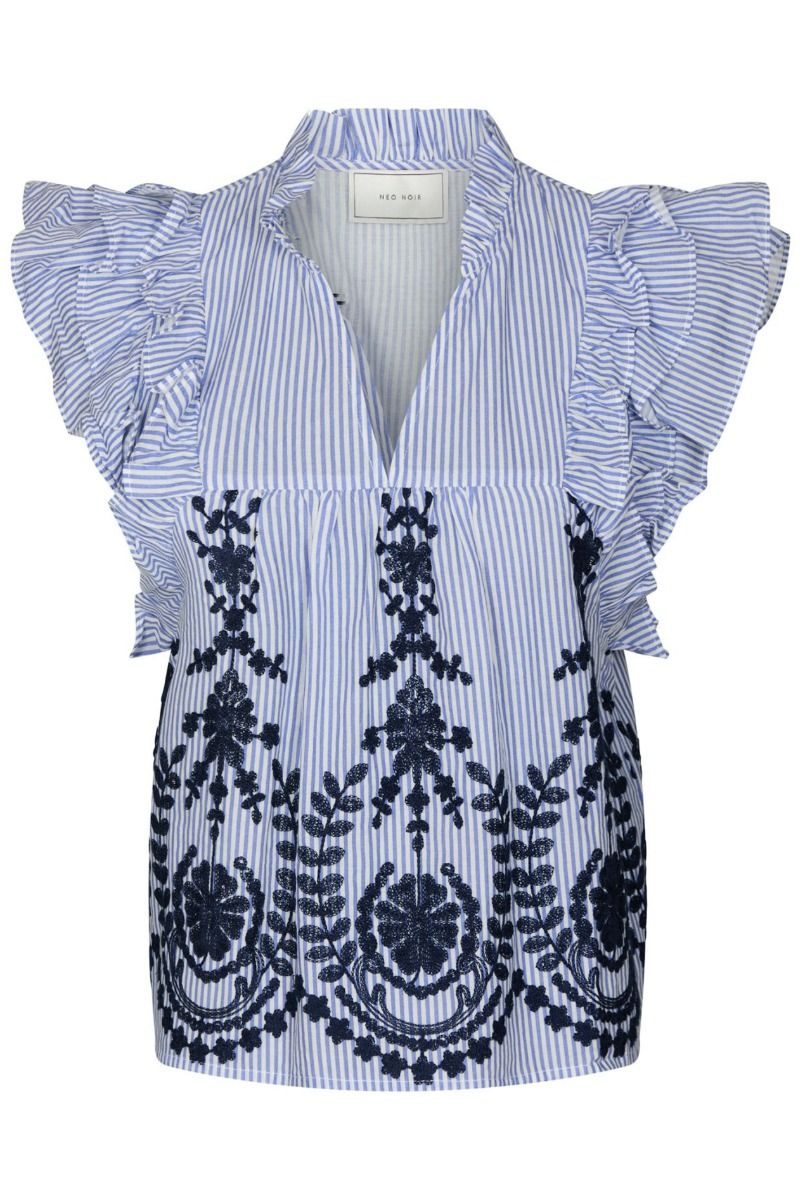 Neo Noir - Top - Jayla Stripe Embroidery Top - Blue