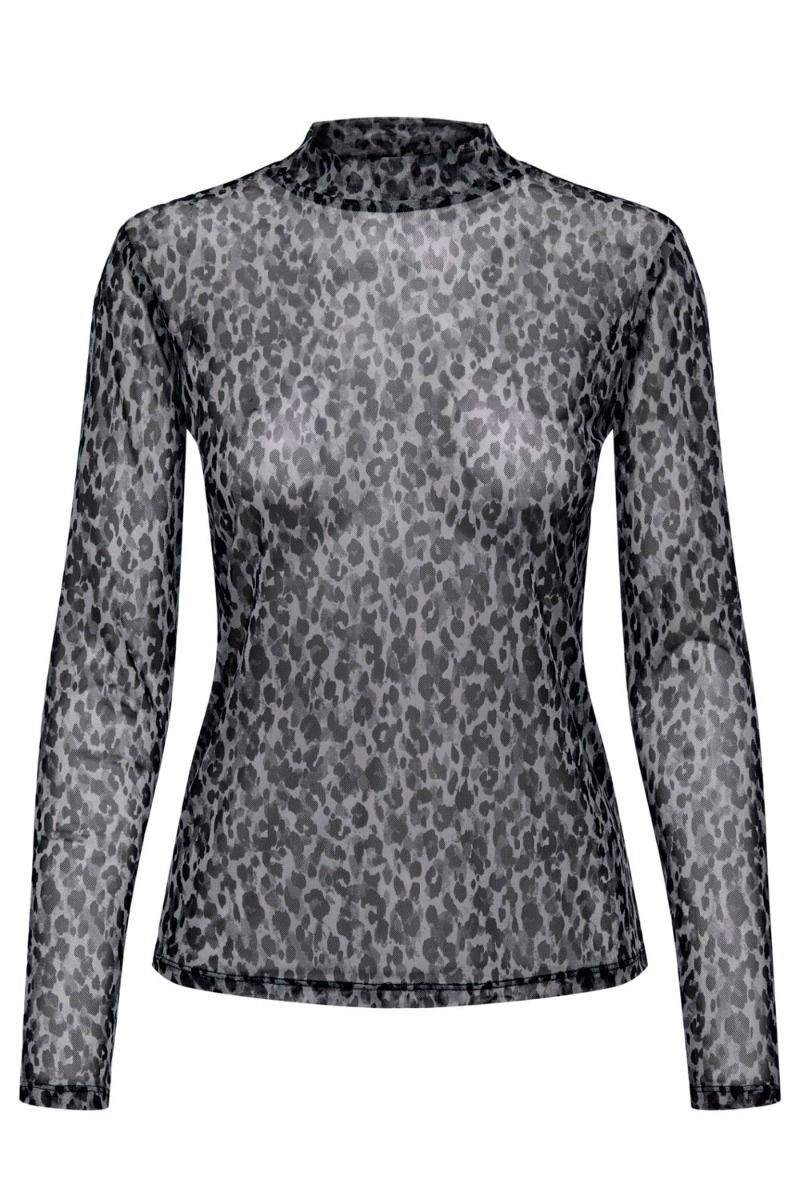 JDY - Bluse - JDY Elsa L/S Highneck Mesh Top - Black