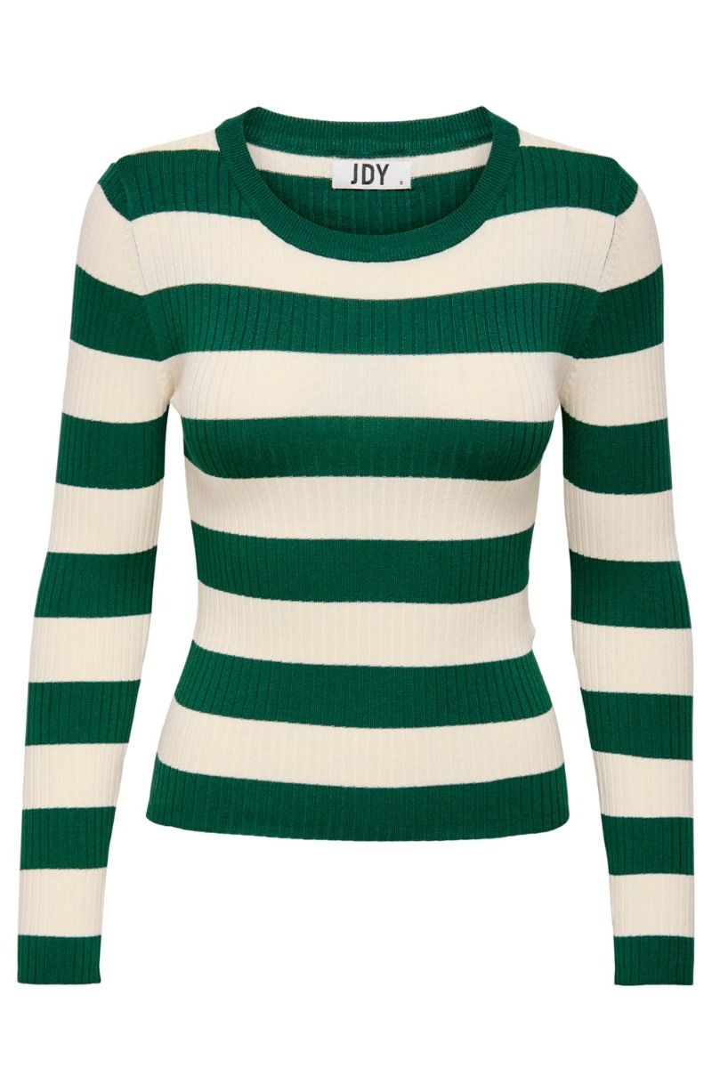 JDY - Bluse - JDY Plum LS O-neck Stripe Pullover Knit - Trekking Green