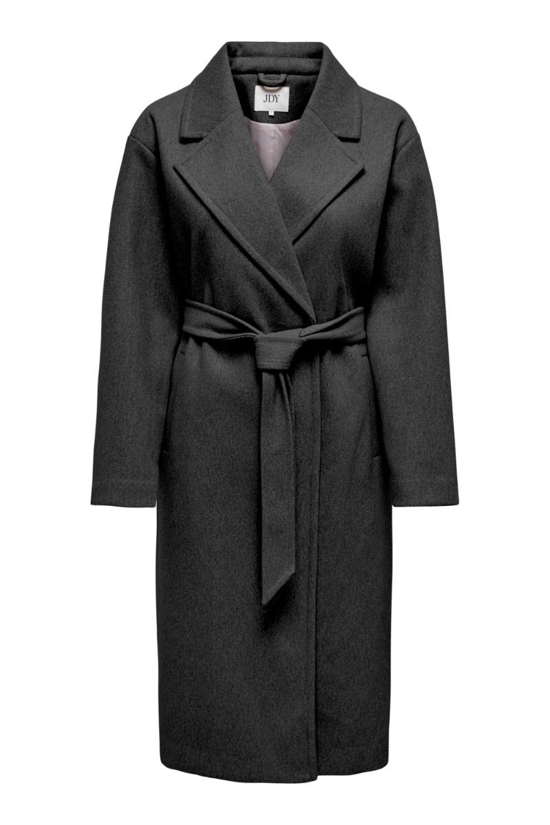 JDY - Jakke - Viola Long Coat w. Belt - Dark Grey