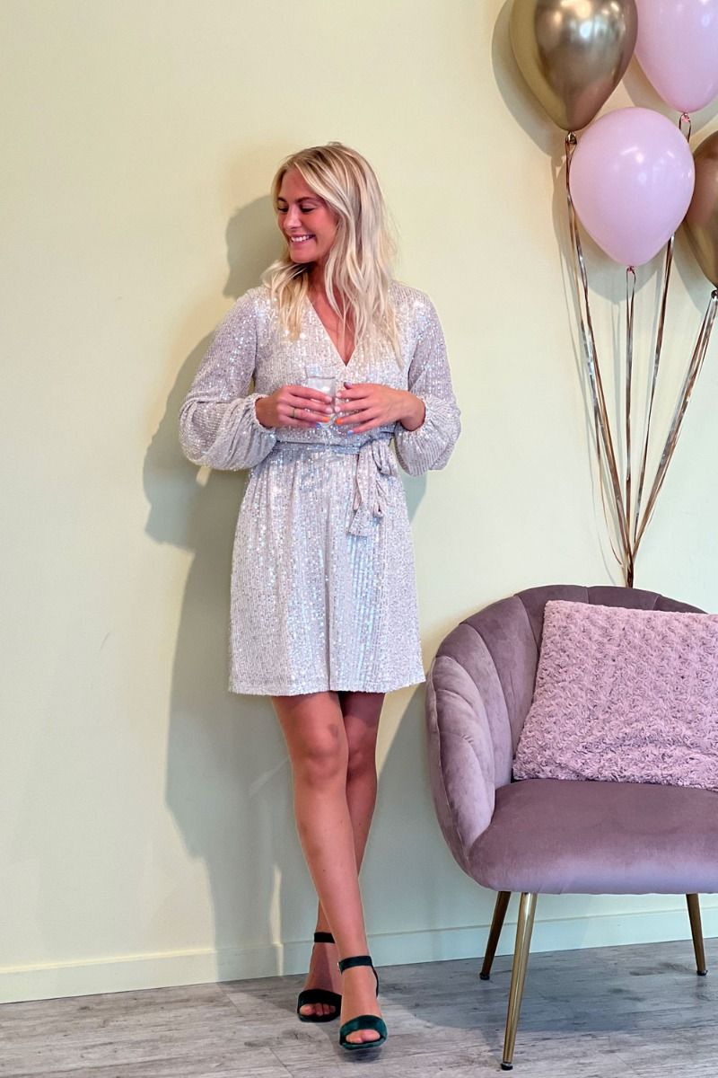 JDY - Kjole - JDY Carmen Wrap Glitter Dress - Silver