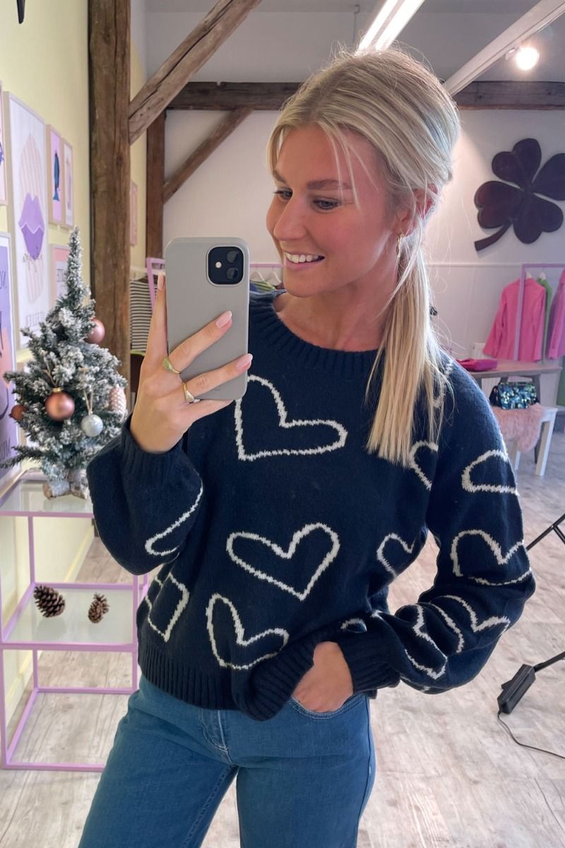 JDY - Strik - JDY Mossy LS Heart Pullover KNT - Sky Captain