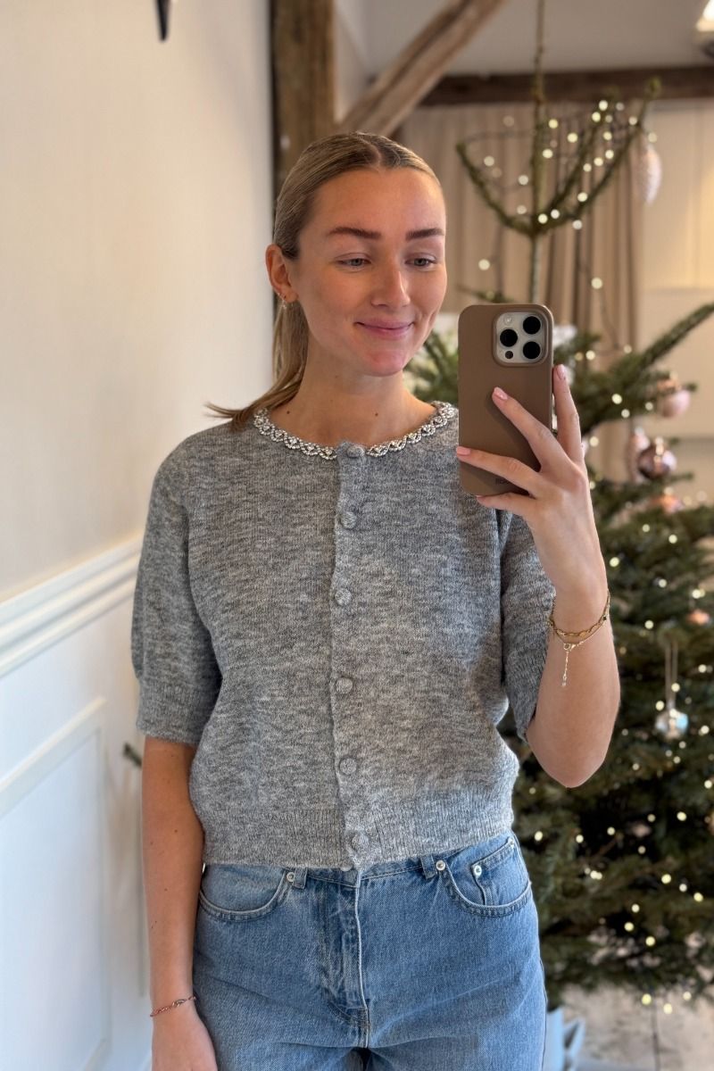 JDY - Cardigan - Jdy Alva Life 2/4 Embellish Cardigan - Medium Grey Melange