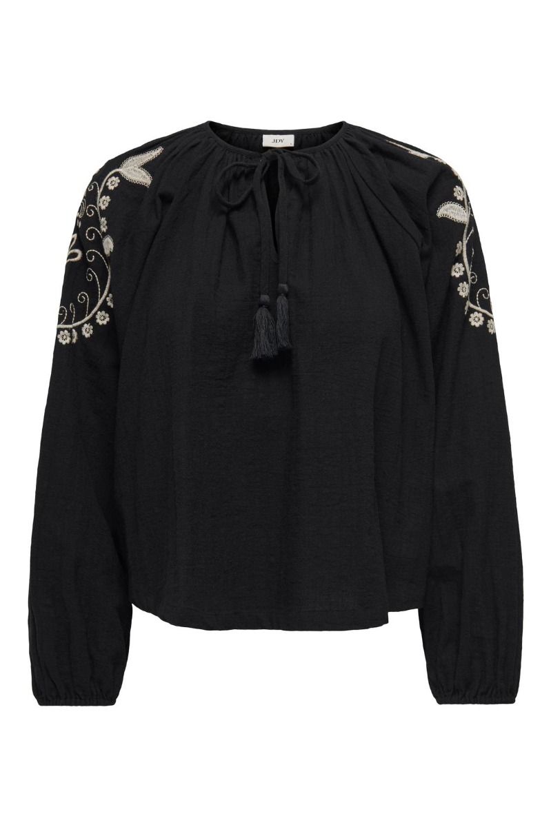 JDY - Bluse - JDY Bianca L/S Emb Top - Black/Peyote Emb