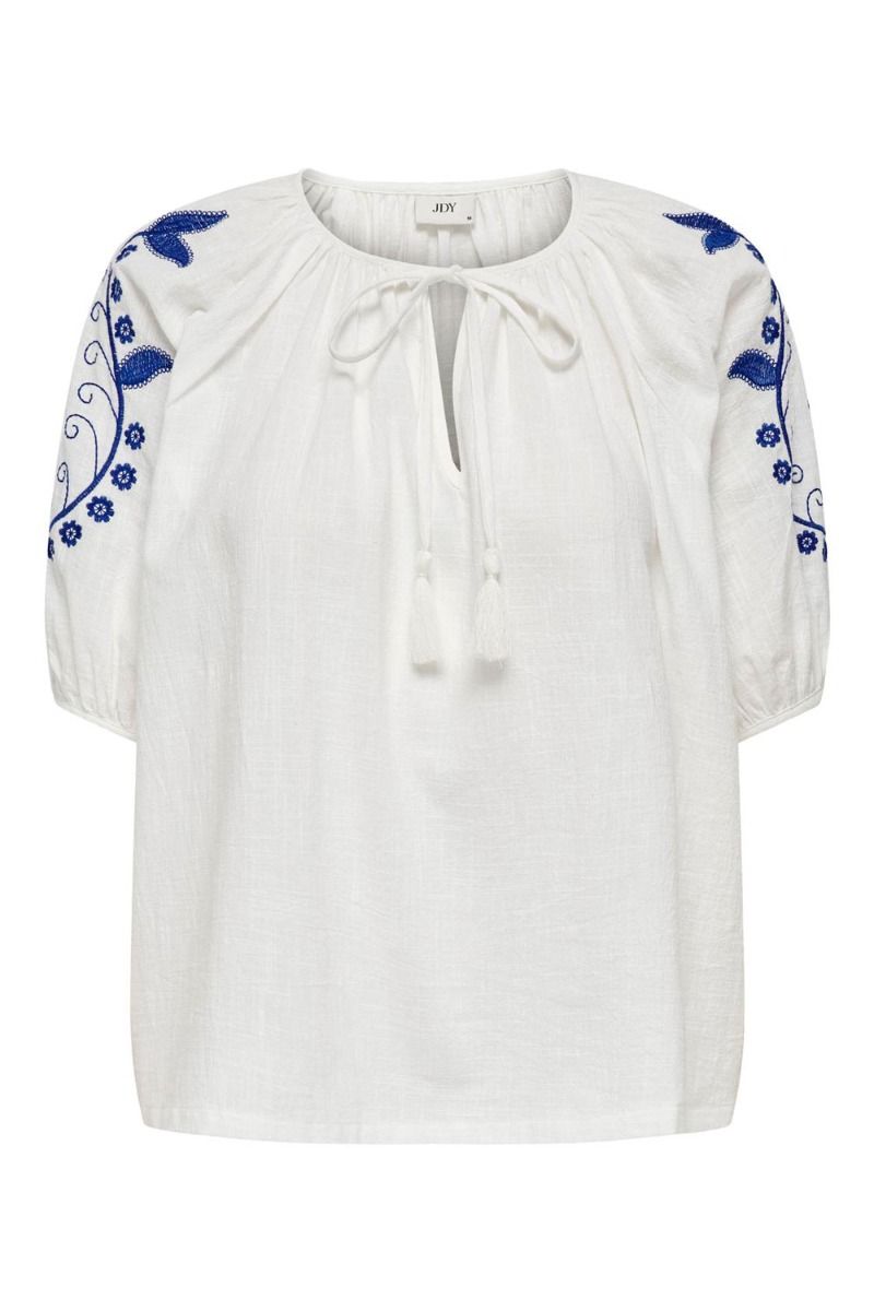 JDY - Bluse - JDY Bianca 2/4 Emb Top - Cloud Dancer/Surf The Web