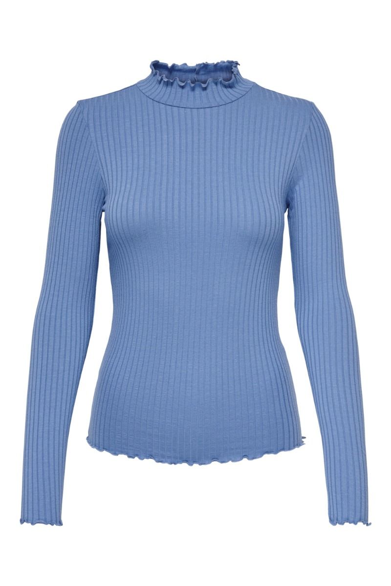 JDY - Bluse - JDY Fransiska L/S Highneck Top - Riviera