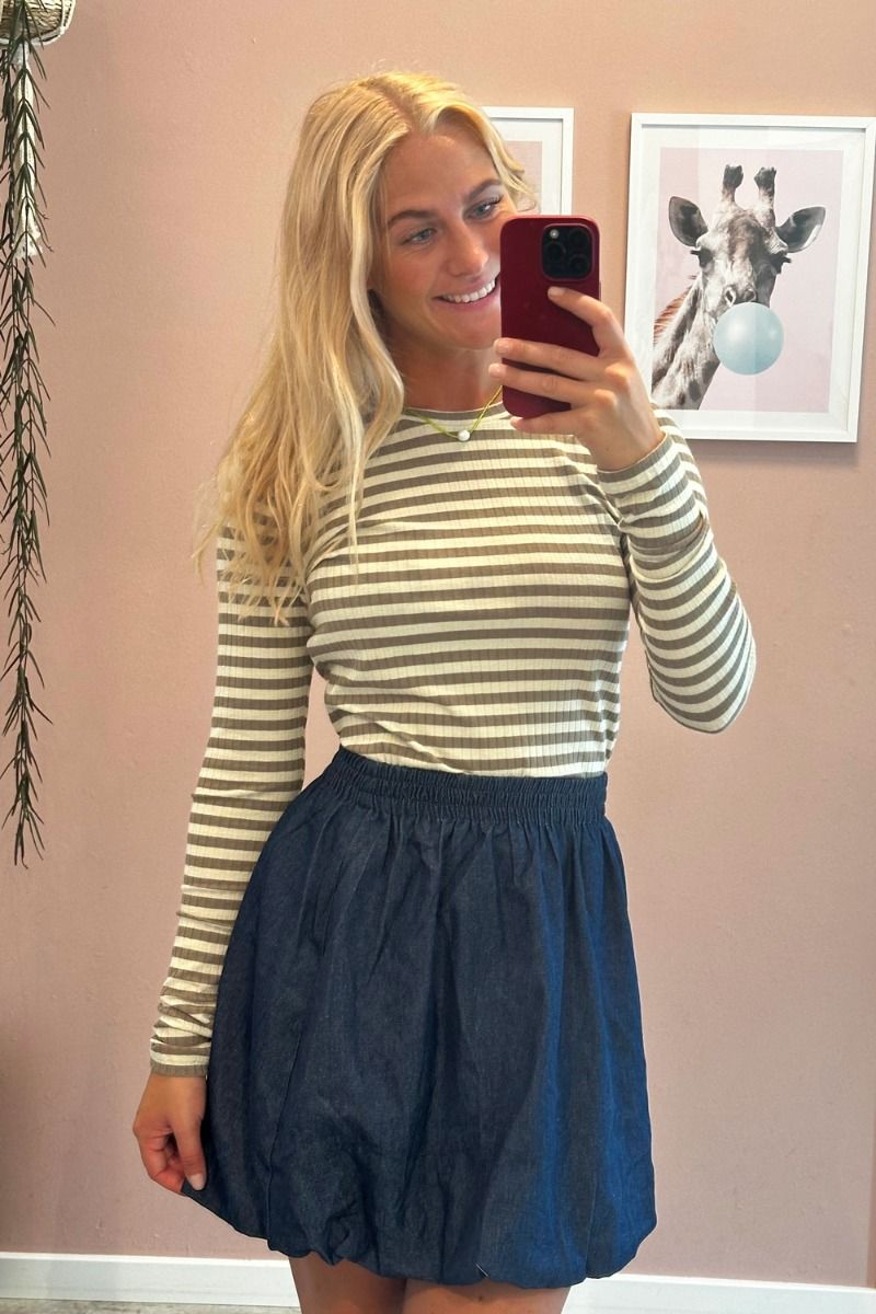 JDY - Bluse - JDY Fransiska LS Stripe O-neck Top - Whitecap Gray/Walnut