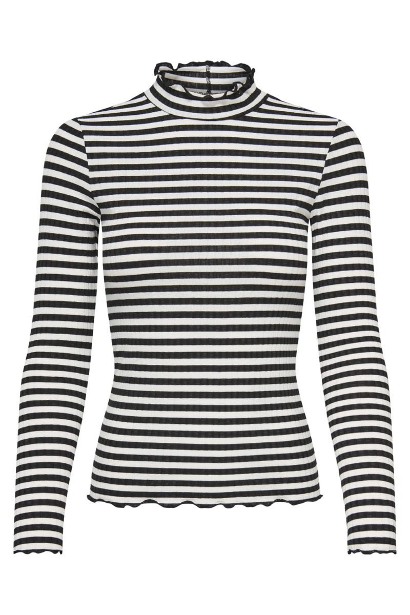 JDY - Bluse - JDY Fransiska L/S Stripe Top - Black/White