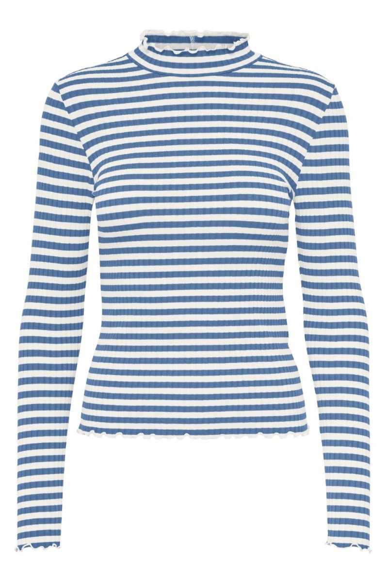 JDY - Bluse - JDY Fransiska L/S Stripe Top - Riviera/White
