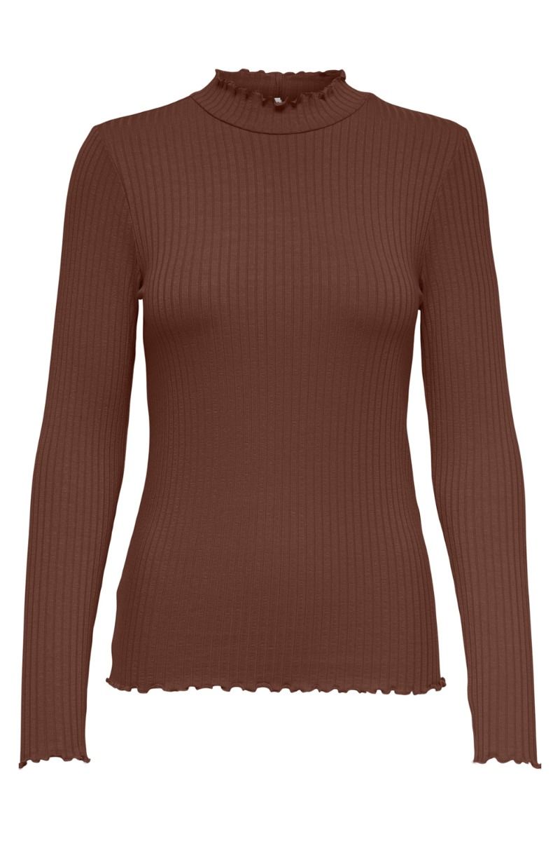 JDY - Bluse - JDY Fransiska L/S Highneck Top - Smoked Paprika