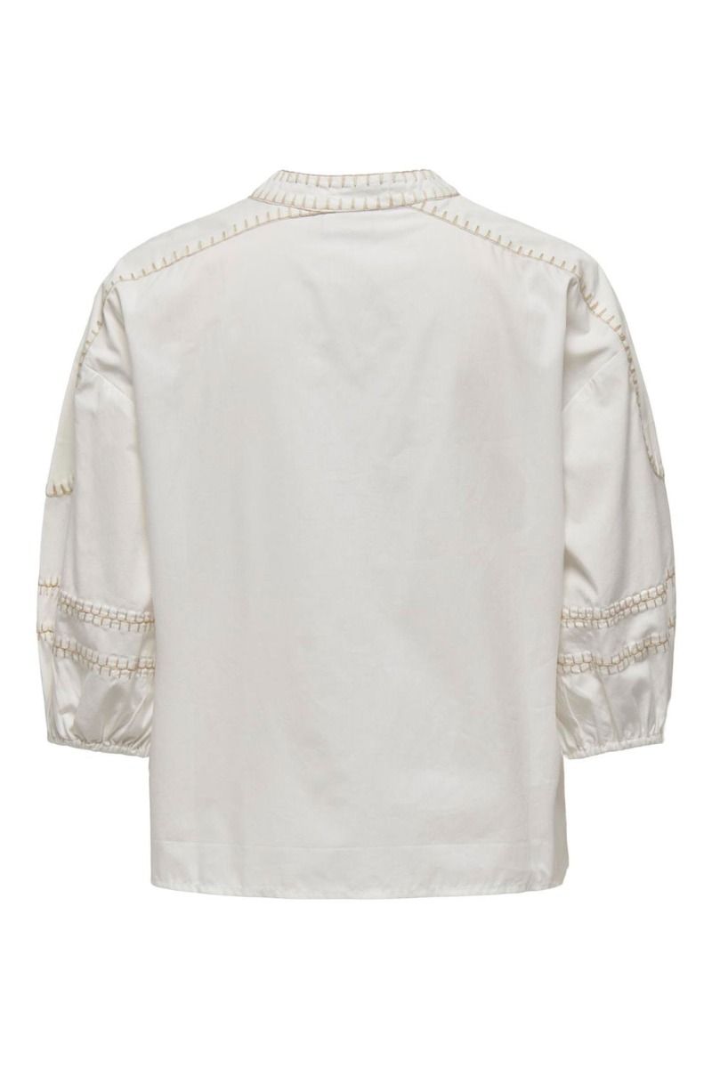 JDY - Bluse - JDY Isa 3/4 Embroidery Top - Cloud Dancer/Camel Embroidery