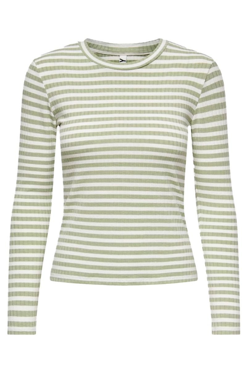 JDY - Bluse - Fransiska L/S Stripe O-Neck Top - Basil