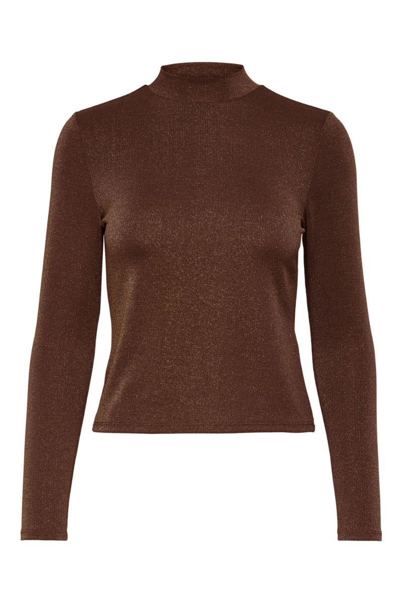 JDY - Bluse - JDY Lea L/S Highneck Top - Chocolate Brown