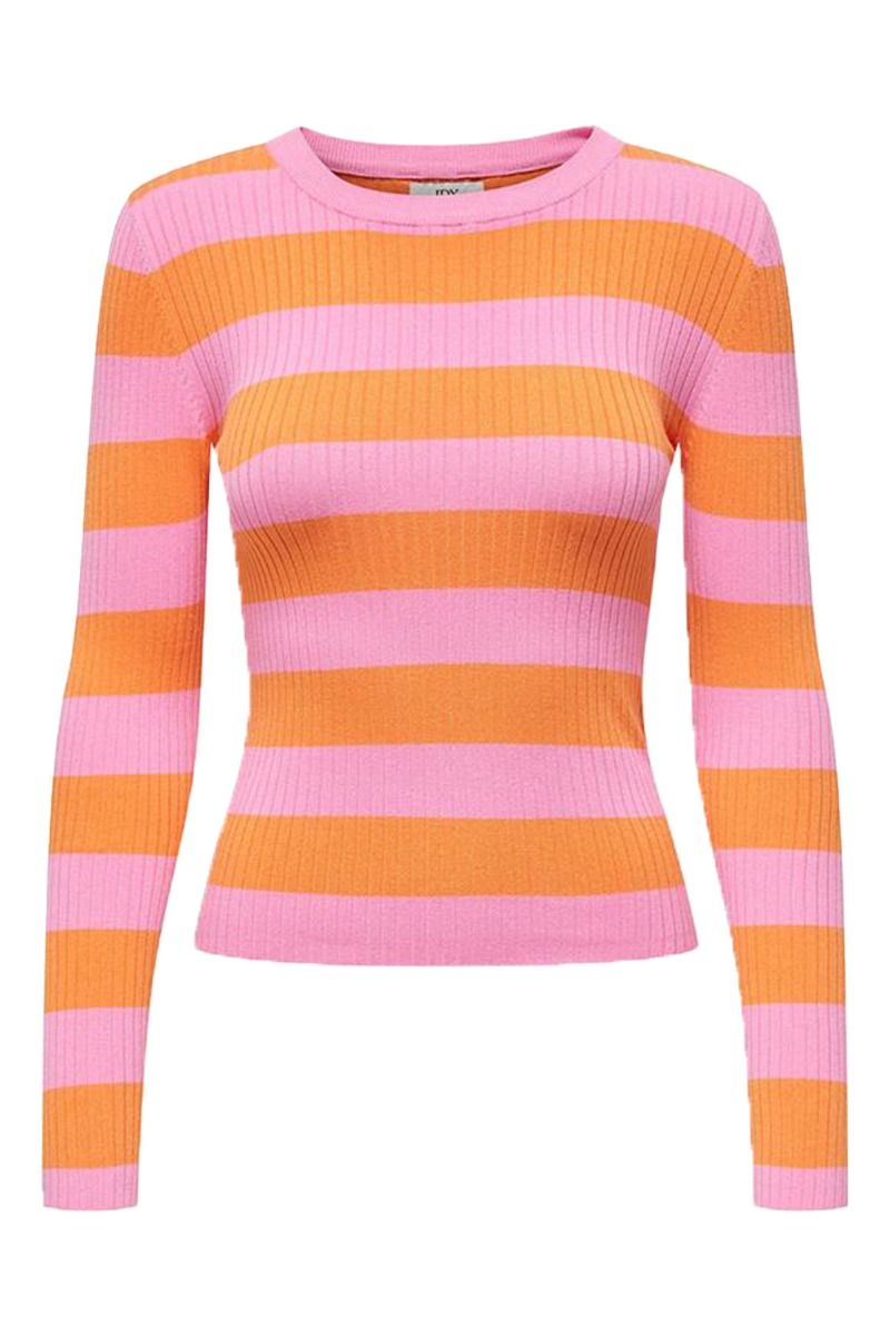 JDY - Bluse - JDY Plum L/S O-Neck Stripe Pullover - Begonia Pink