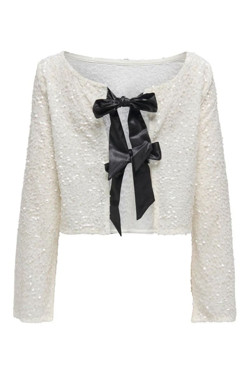 JDY - Top - Jdy - Sara L/S Bow Sequins Top - Cloud Dancer