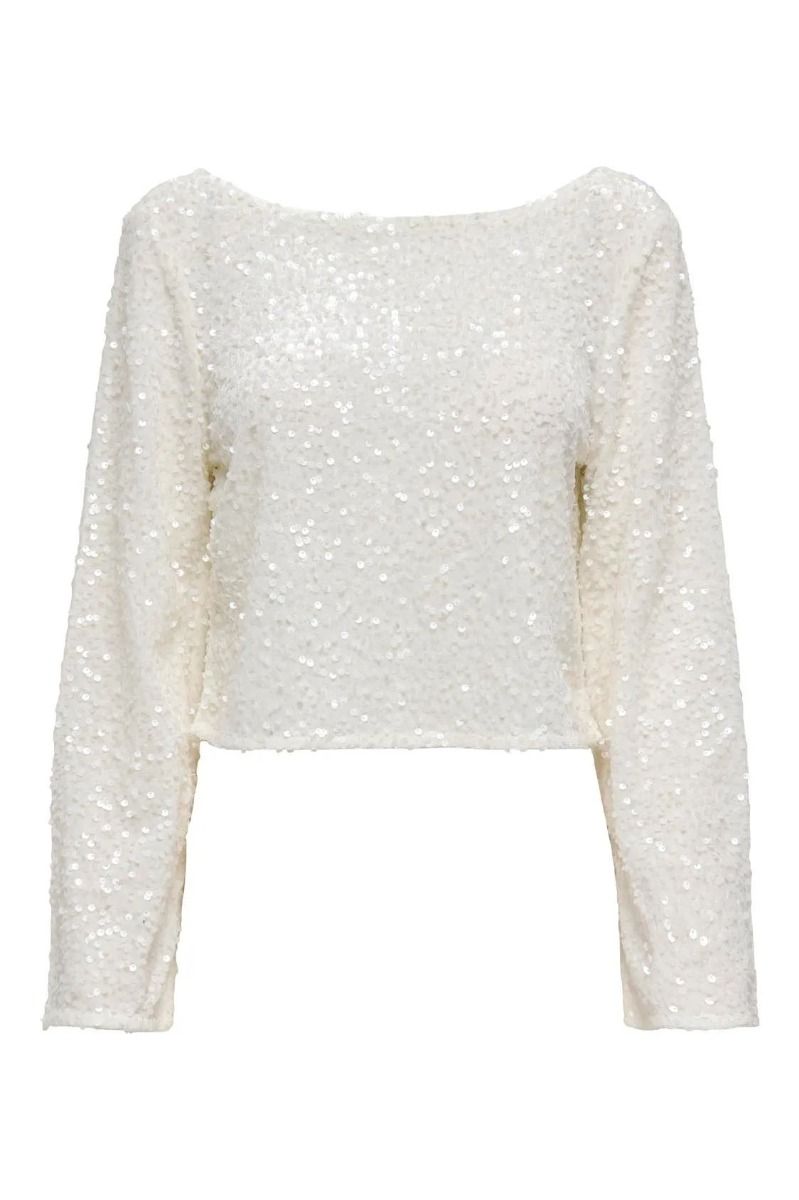 JDY - Top - Jdy - Sara L/S Bow Sequins Top - Cloud Dancer