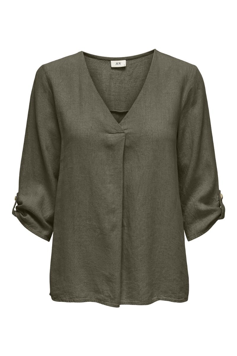 JDY - Bluse - JDY Say 3/4 Linen V-Neck Top Dia - Kalamata 