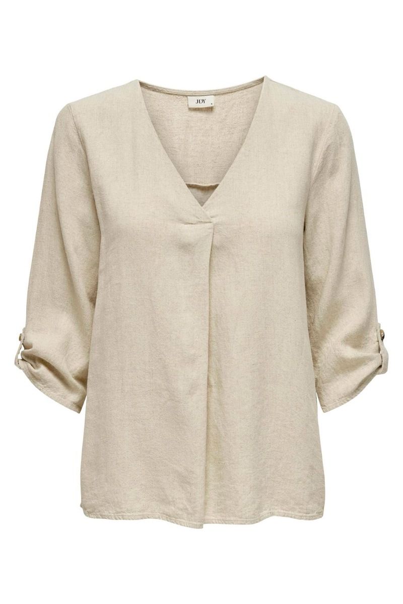 JDY - Bluse - JDY Say 3/4 Linen V-Neck Top Dia - Oatmeal