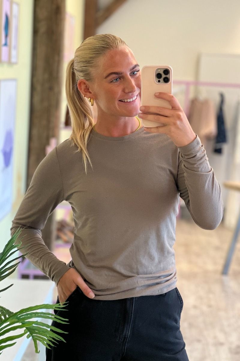 JDY - Bluse - JDY Suma Woolblend L/S Oneck Top Jrs Noos - Walnut