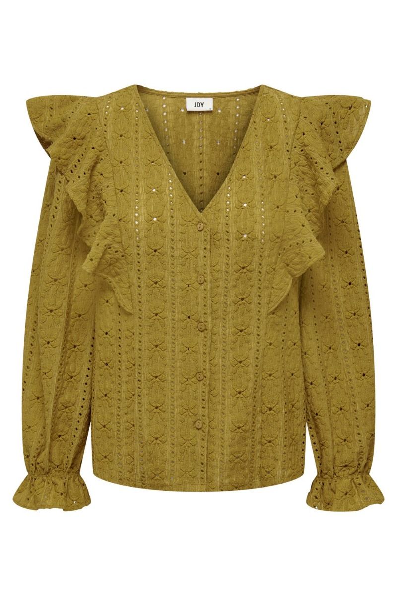 JDY - Bluse - JDY Willow L/S Frill Shirt JRS - Dried Tobacco