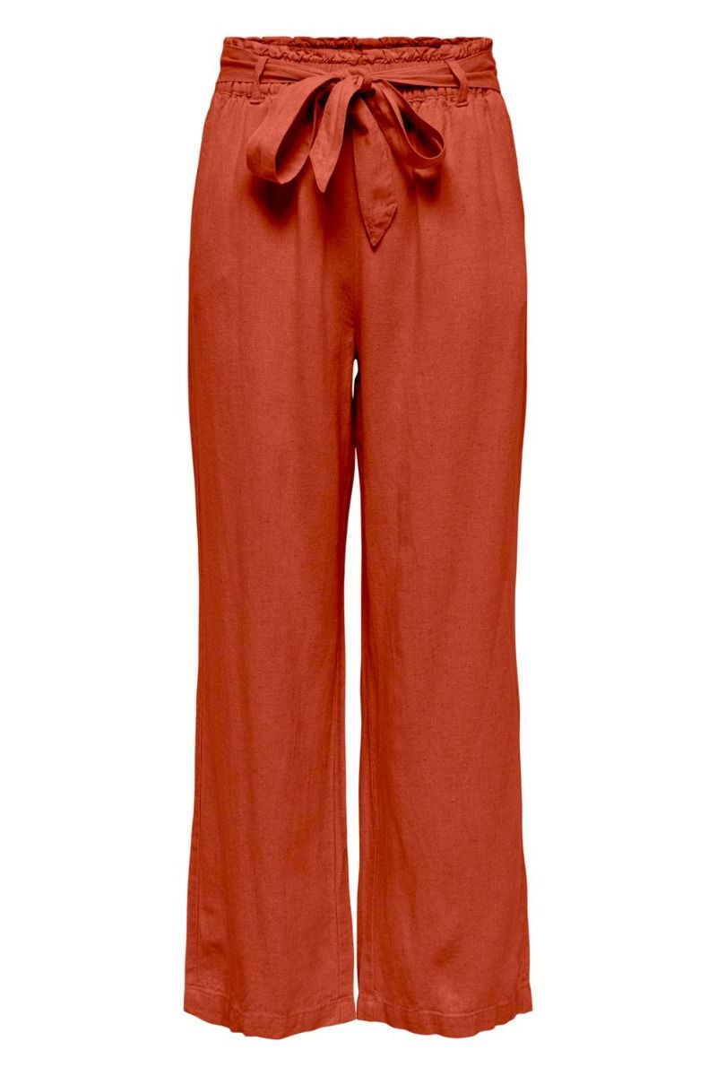 JDY - Bukser - JDY Say Linen Belt Pant - Hot Sauce