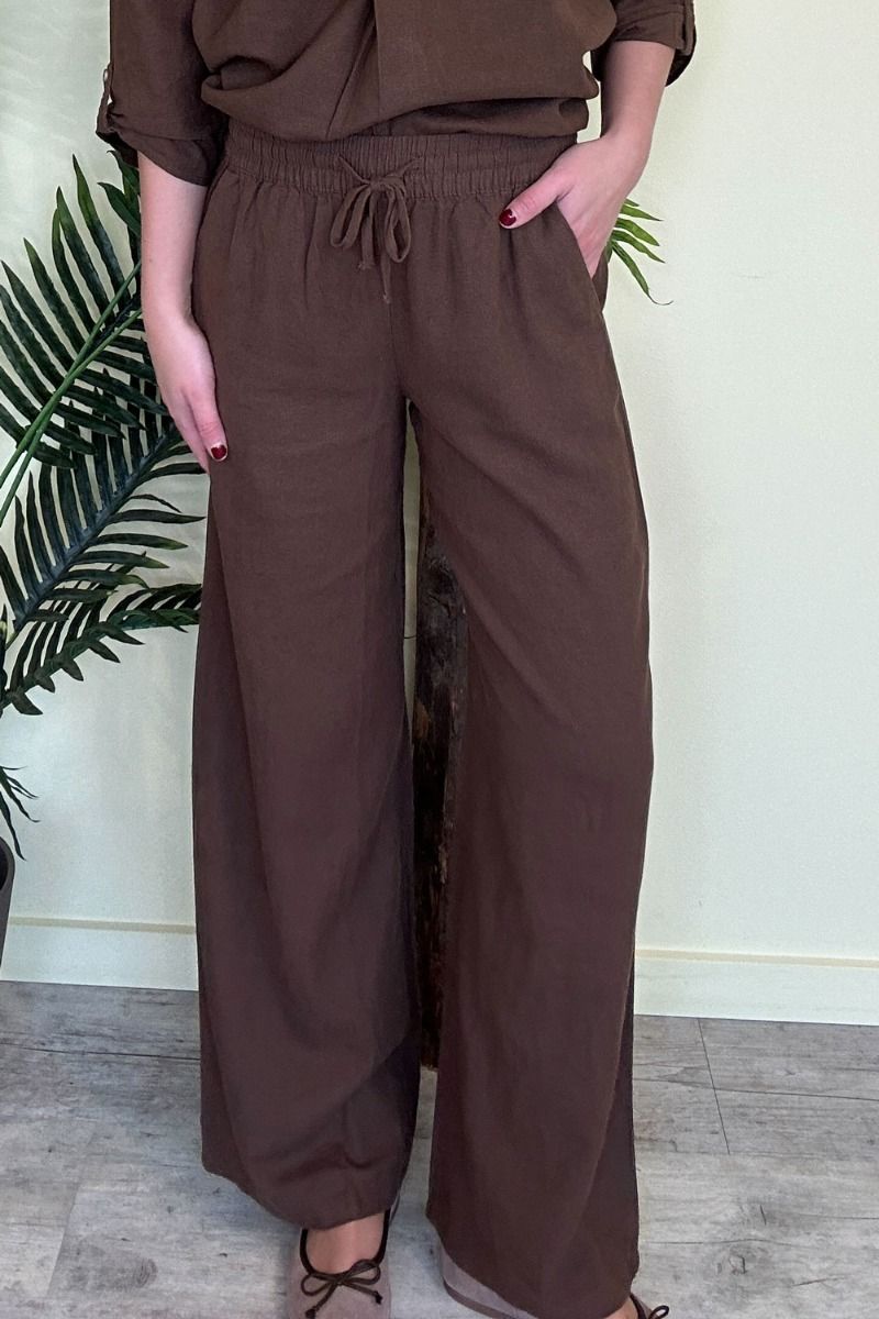 JDY - Bukser - JDY Say Linen HW Wide Pant - Carafe