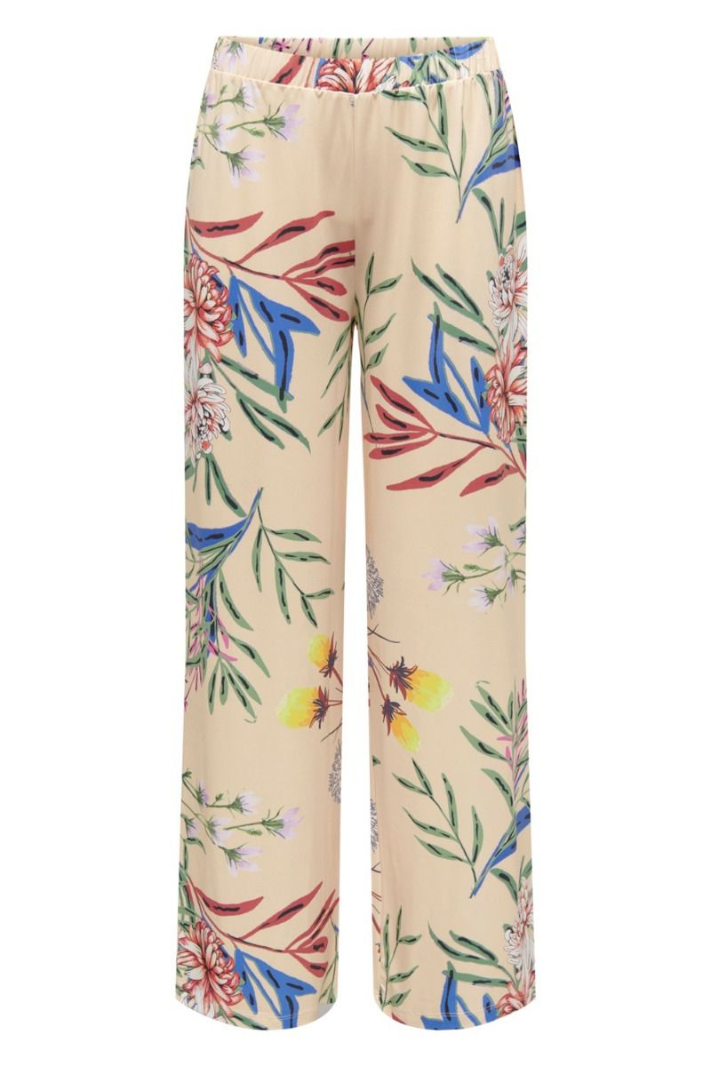 JDY - Bukser - JDY Tropocal Wide Pants - Ecru Tropical Print