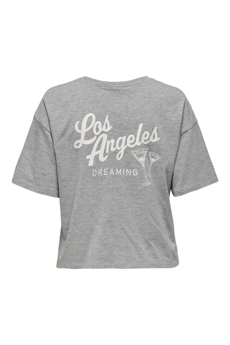 JDY - T-shirt - Cally S/S Print Top - Light Grey Melange Los Angeles