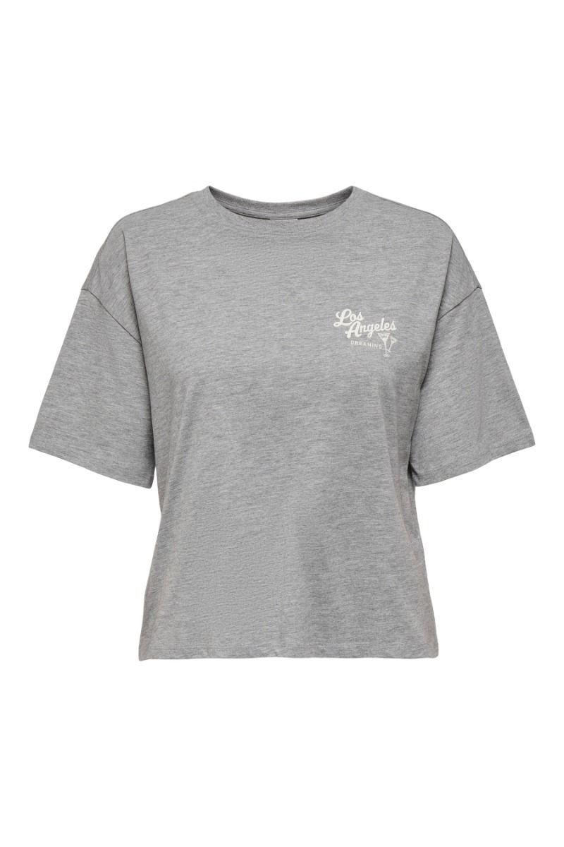 JDY - T-shirt - Cally S/S Print Top - Light Grey Melange Los Angeles