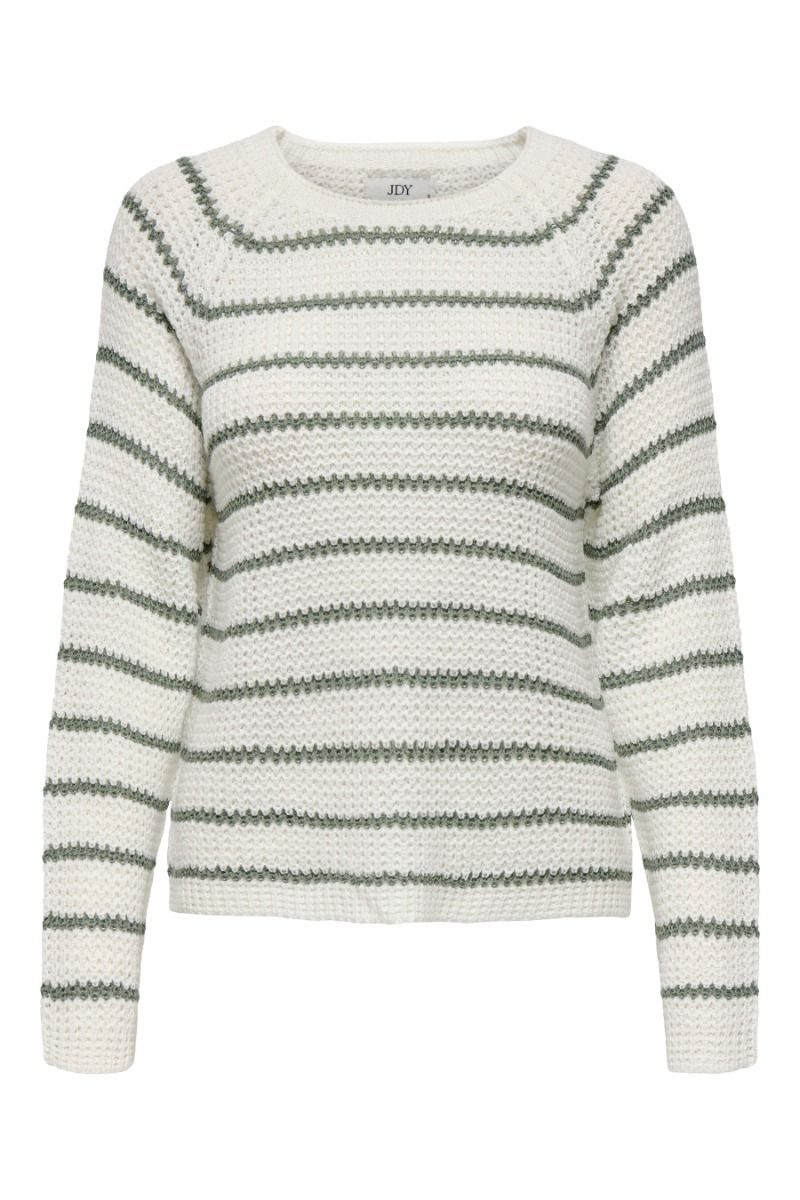 Jdy - Strik - Ellen L/S Oneck Raglan Pullover - Cloud Dancer/Sea spray