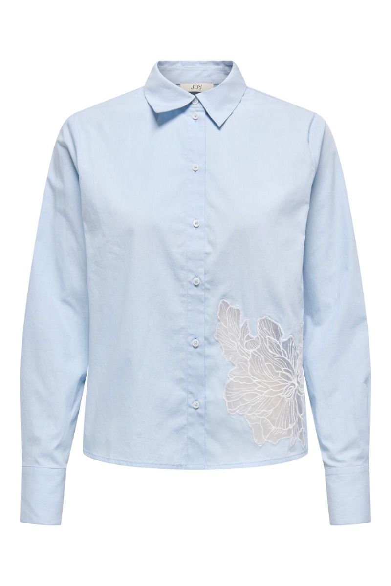 JDY - Skjorte - Flora L/S Embroidery Shirt - Cashmere Blue