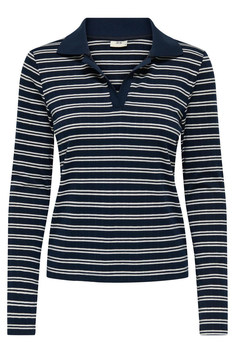 JDY - Bluse - Helga L/S Rib Polo Shirt - Navy Blazer