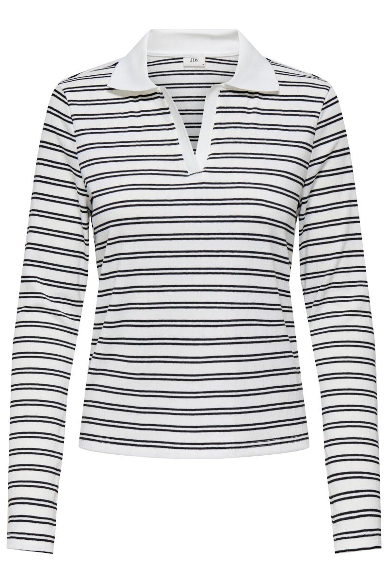JDY - Bluse - Helga L/S Rib Polo Shirt - Cloud Dancer