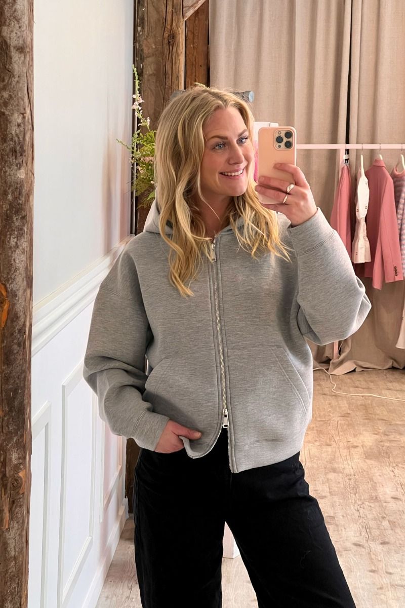 JDY - Hoodie - Sabrina L/S Zipper Scuba Hoodie - Light Grey Melange