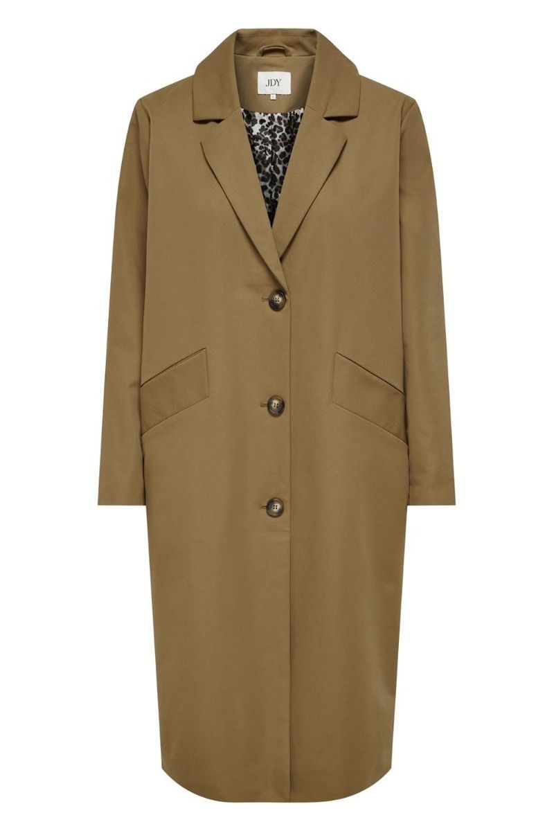 JDY - Jakke - JDY Enya Long Coat - Malt Ball/ Leopard AOP Lining