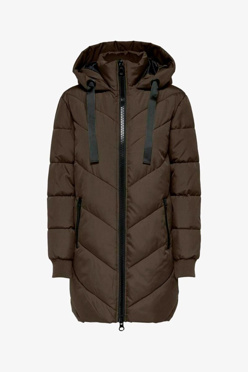 JDY - Jakke - JDY Skylar Padded Hood Jacket - Chocolate Brown