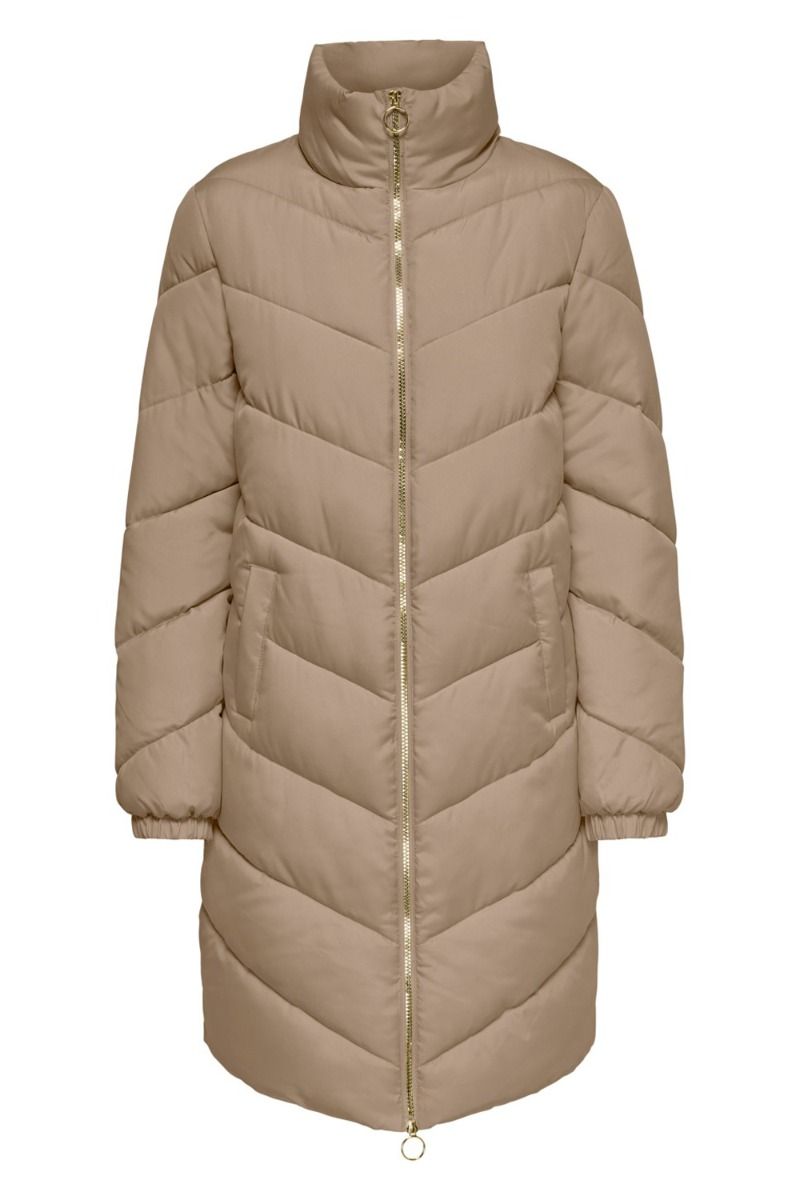 JDY - Jakke - JDY New Finno Long Padded Jacket - Beaver Fur/Light Gold Zip