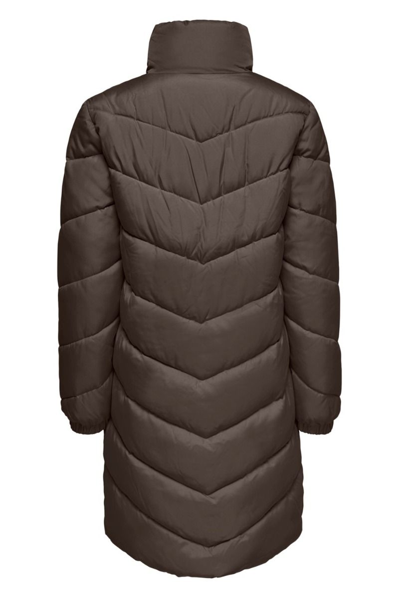 JDY - Jakke - JDY New Finno Long Padded Jacket - Chocolate Brown/Silver Zip 